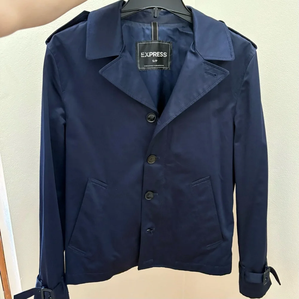 Express Navy Cotton Blend Military Blazer Jacket Size Small Business Casual Prep